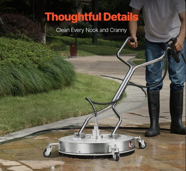 Rotary surface cleaner equipment in use on a paved area — equipment marketing photo